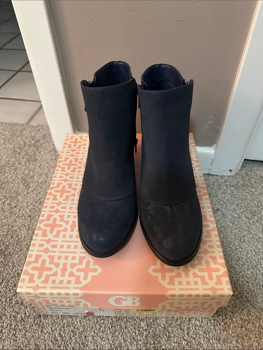 Gianni Bini Dark Blue Suede Ankle Booties with Side Zip
